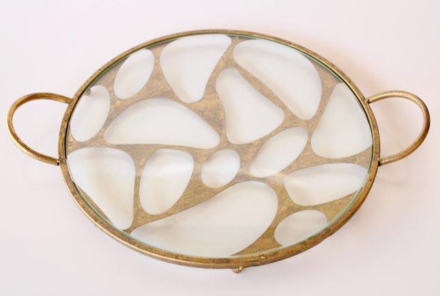 Gold Round Cutout Metal Tray Glass Top